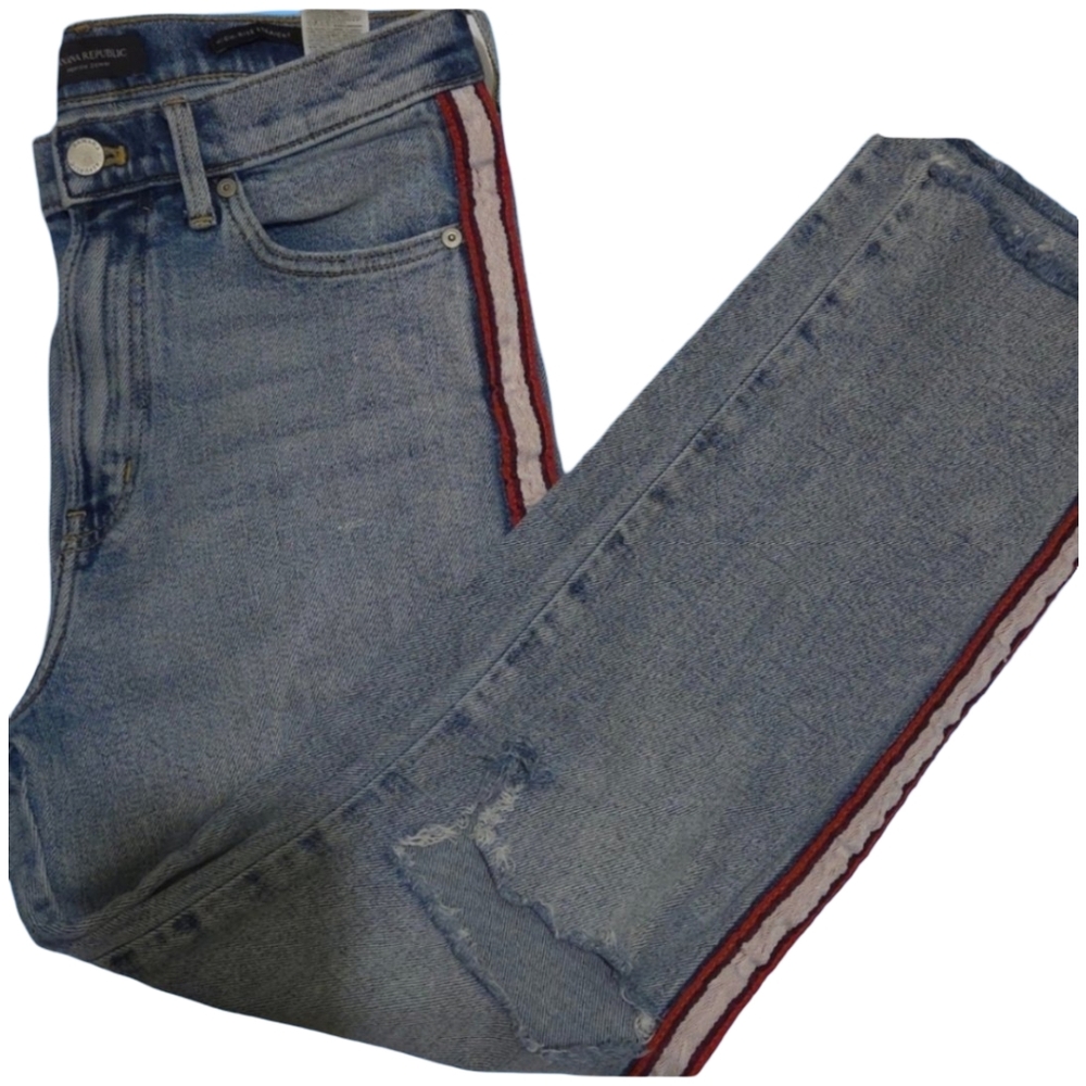 Banana Republic High Rise Straight Jeans Side Stripe Distressed Size 6